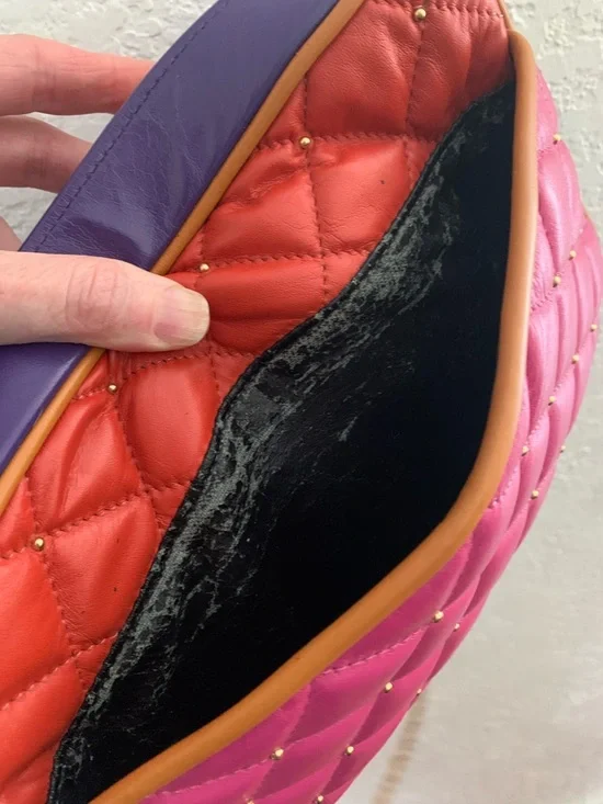 Vintage Quilted Color Block Multi-Color Leather Studded Tassel Crossbody Bag - Picture 11 of 17